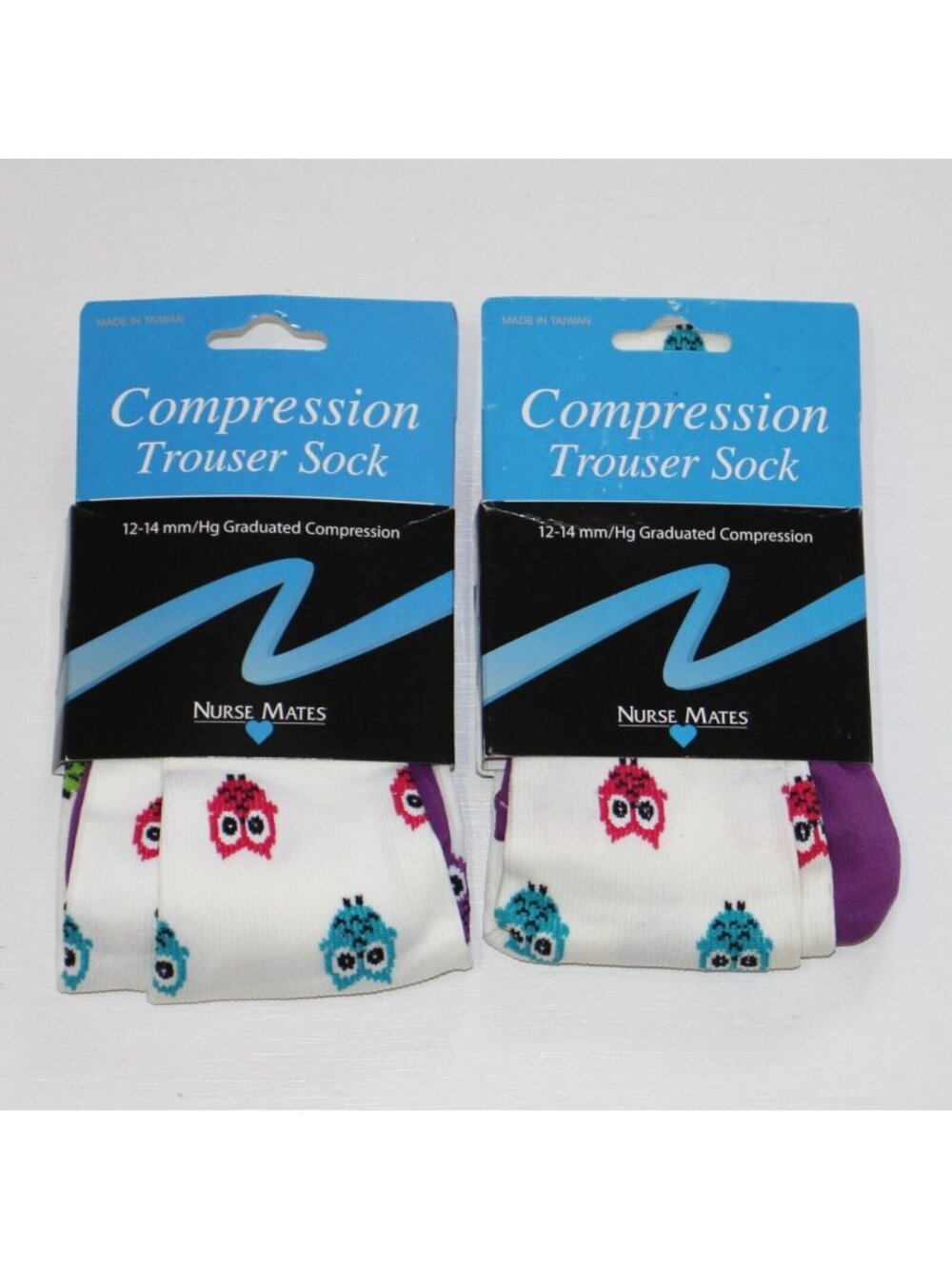 X2 Nurse Mates Women 12-14 mmHg Compression Trouser Sock Owls Shoe 9-11 883773